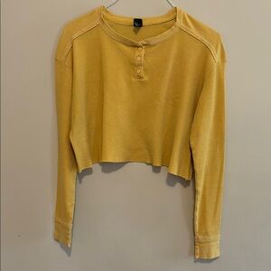 Women's Mustard Cropped Long Sleeve Waffle Top